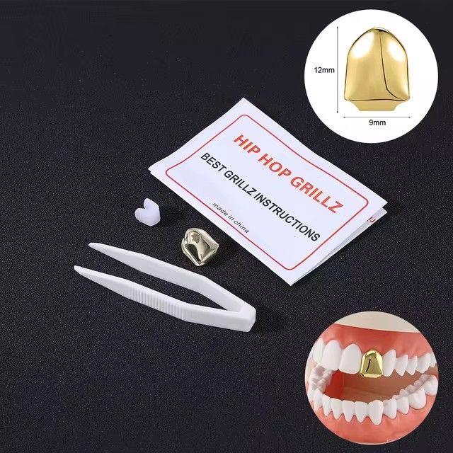 Gold Trendy Rock Rapper Hip Hop Grillz Caps Mold Top & Bottom Grill Body Jewelry Single Teeth
