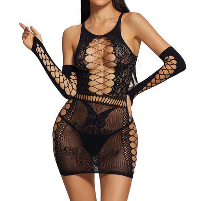 Women Fishnet Bodystocking Sexy Lingerie Stretch Open Front Bodysuit Nightclub Sleeves Clothing Dresses Sleepwear Nightwear for Sex