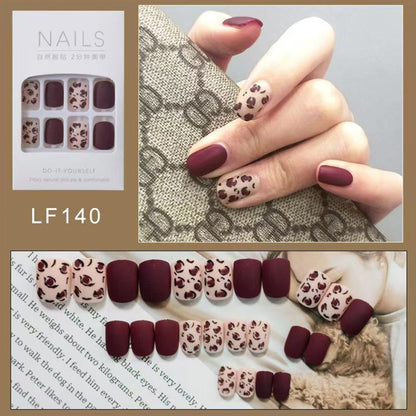 Fake nail Dark red Rose leopard frosted nail Patch Nail Patch Nail Patch Wearable nail removable nail patch product can be reused