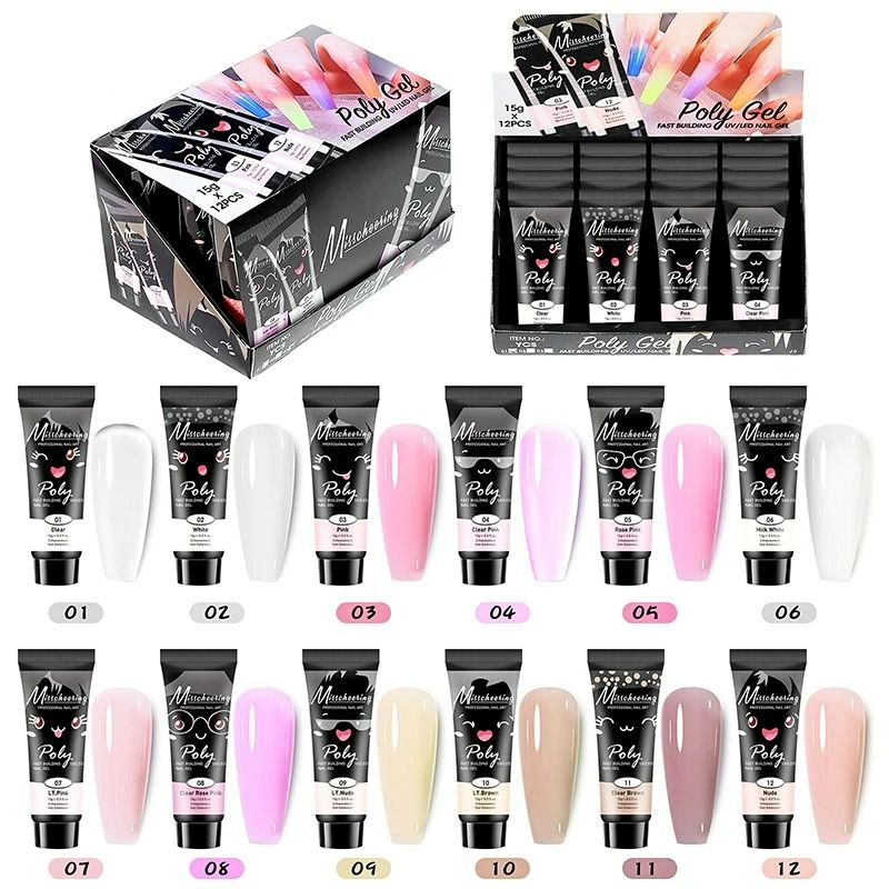 12pcs/set Nail Extension Gel Nail Art Semi Permanent Acrylic Fast Building