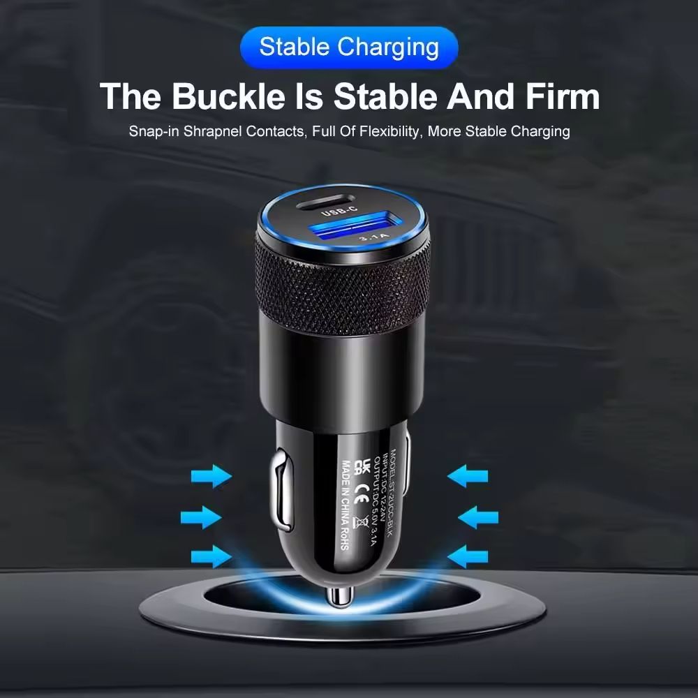 Usb Quick Car Charger 15w 3.1a Type C Pd Fast Charging Phone Car Adapter for Iphone 13 12 11 Pro Max