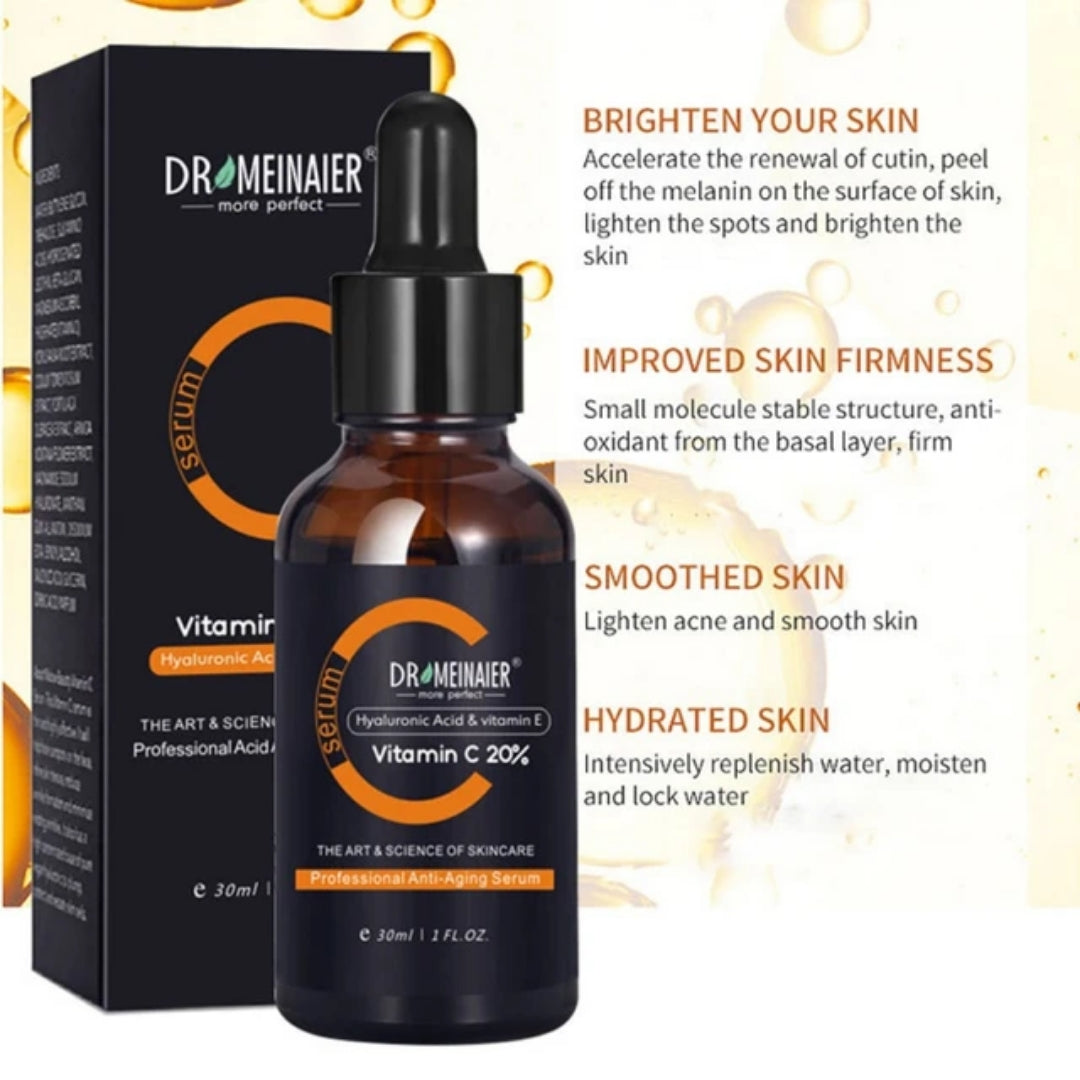 DR MEINAIER Vitamin C Face Serum with Hyaluronic Acid & Vitamin E Whitening Moisturizing Brightening Improve Roughness Lighten Spots Facial Essence