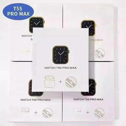 RichRipple 2 in 1 T55 Pro Max Smart Watch TWS Earphone in One Double Strap BT Call Smart Watches Reloj 1.44 Inch Screen T55 Pro Max SmartWatches