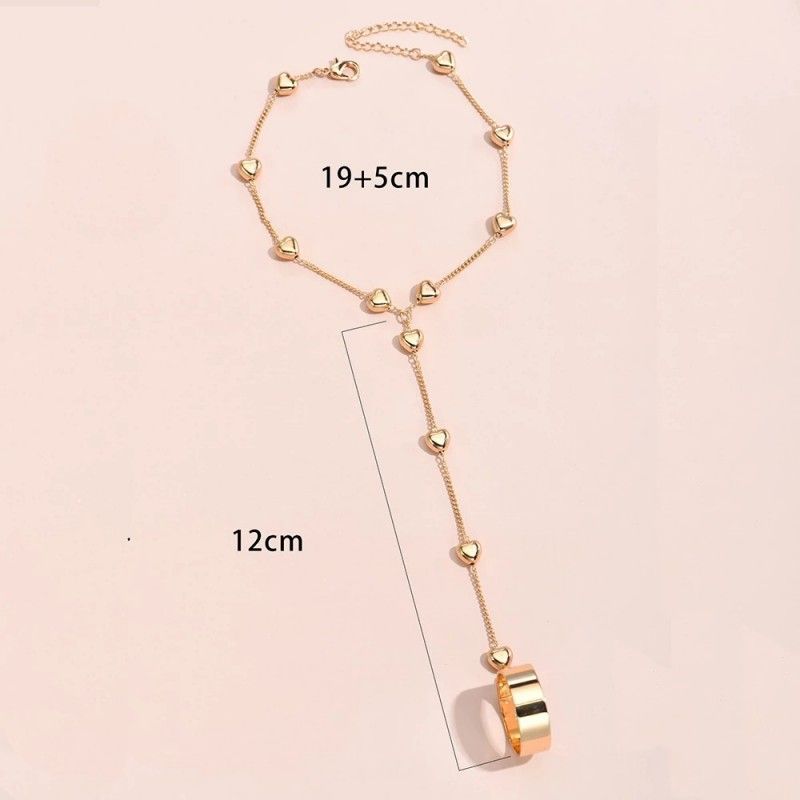 Fashion Ladies Ring Finger Bracelet Love Pendant Finger Chain Jewelry Set For Women