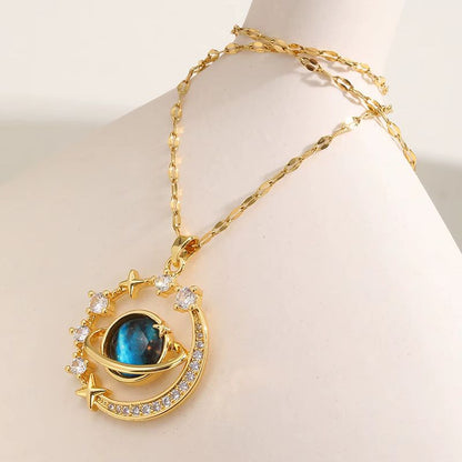 Pendant Necklaces Starry Sky Planet Light Luxury Temperament Gorgeous Diamond Women's Necklace Versatile Clavicle Chain Titanium Steel Necklace Women Jewelry