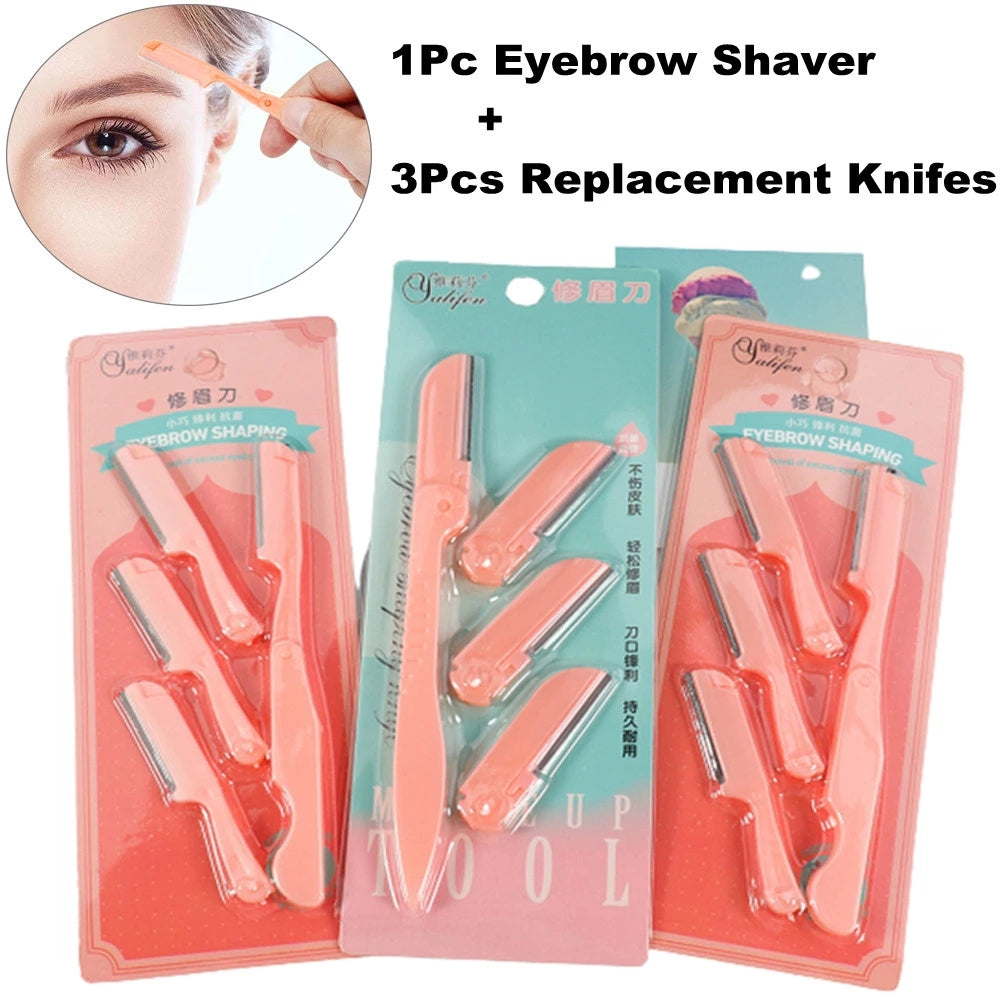 4pcs/set Eyebrow Trimmer Eye Brow Razor Face Body Hair Removal Shaver Eyebrow Blades Scissors Women Profiler Beauty Makeup Tools