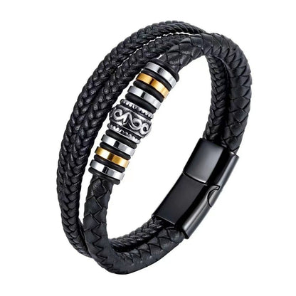 Cross leather bracelet for men multi-layer hand woven rope magnetic buckle genuine leather bracelet
