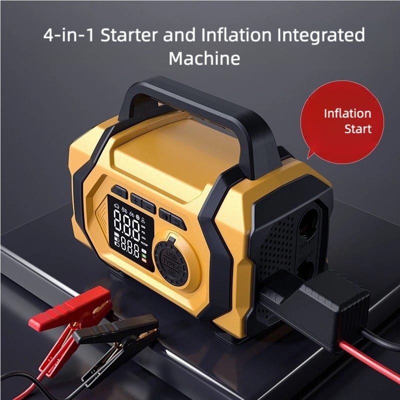 8000mAh Smart Car Jump Starter & High-Pressure Tire Inflator, 3-in-1 Jump Start + Inflation + Power Bank, Wireless Inflation Supported