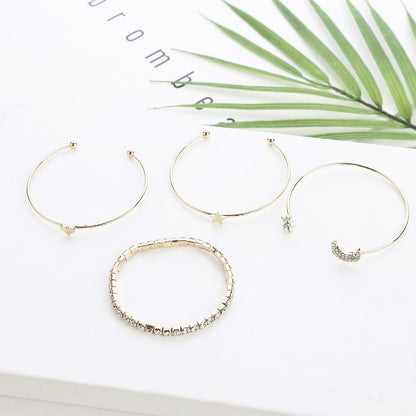 Ladies Diamond Pentagram Star Moon Heart Bracelet Open Bracelet Jewellery Fashion and Simple 4 Pieces / set MMSHOP Amazon hot style Gold as picture