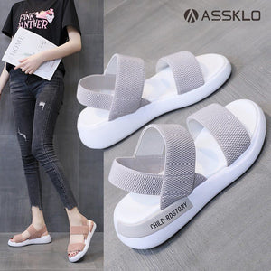 ASSKLO New Sandals Women Ins Soft Sole Elastic Band Korean Version Wild Sports Women's Shoes Tide ladies shoes girls shoes Pregnant women's shoes Maternity shoes Open Shoes Grey Black