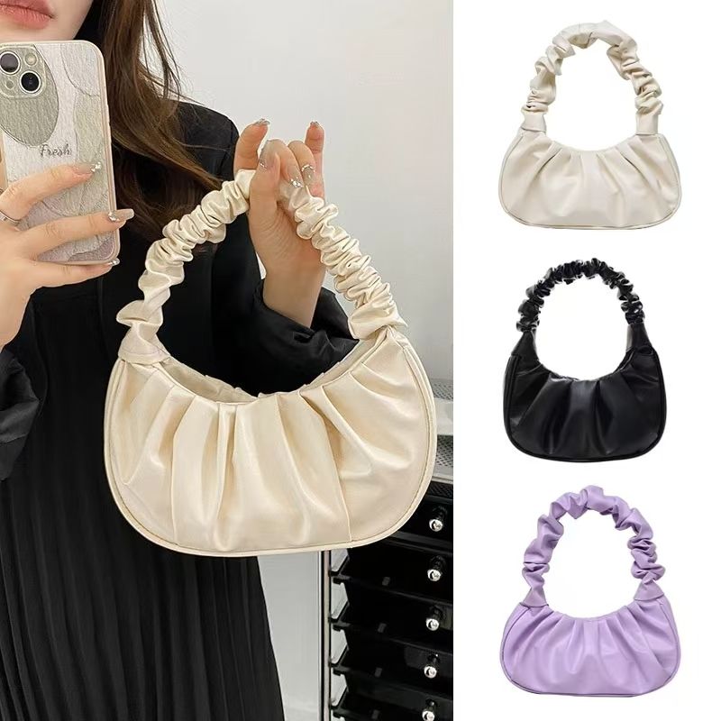 Fashion Pleated Handlebags Women PU Cloud Bags Leisure Armpit Bag Shopping Shoulder Bags Dumpling Handbag Female Hand Bags