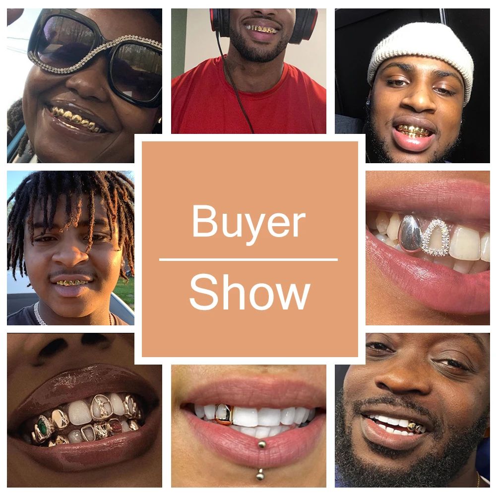 Gold Trendy Rock Rapper Hip Hop Grillz Caps Mold Top & Bottom Grill Body Jewelry Single Teeth