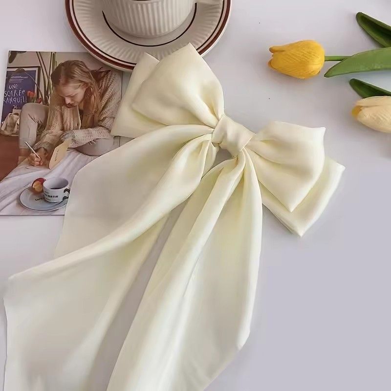 Elegant Large Bow Ribbon Hair Clip For Women Girl Sweet Headbands Soft Satin Hairpin Hairgrip Fashion Hair Accessories Solid Color Ponytail Clip