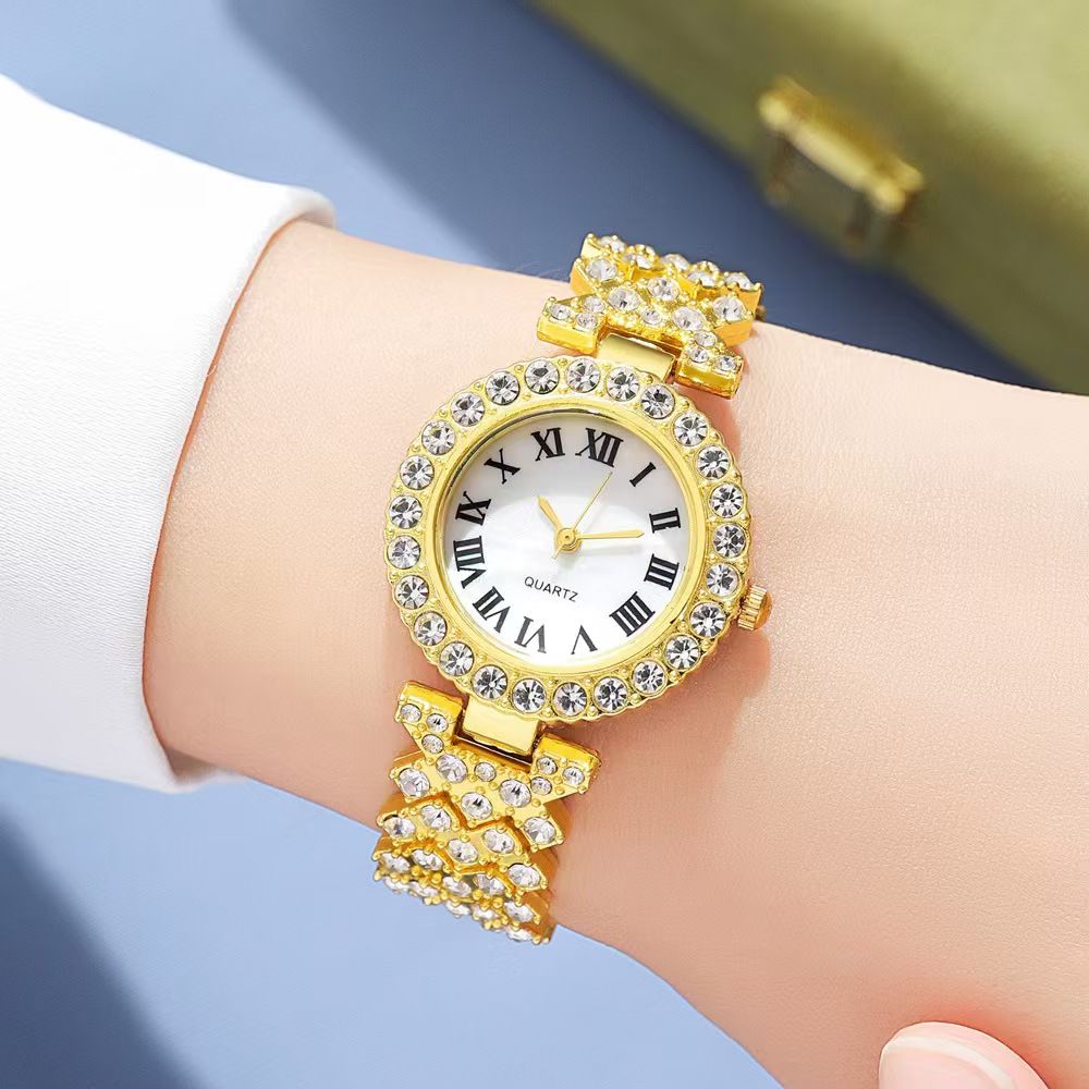 5-piece set fashion Roman diamond inlaid women's watch women's watch quartz watch bracelet