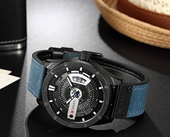 Curren 8301 Men’s 45 mm 3D Dial Watch – Leather Strap Quartz Timepiece with Auto Date, Complete Calendar, Hardlex Face & 3 ATM Water Resistance