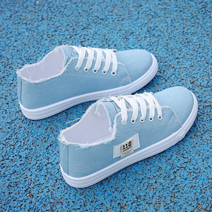 ASSKLO rubber flat shoes canvas shoes sports shoes classic women's shoes ladies shoes slip resistant breathable denim casual shoes running shoes student girl sneakers fashion gifts black blue white