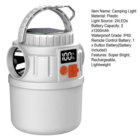 Solar Camping Light Power Bank LED Camping Lanterns 6 Gears Remote Control Waterproof Outdoor Tent Light Rechargeable Flashlight