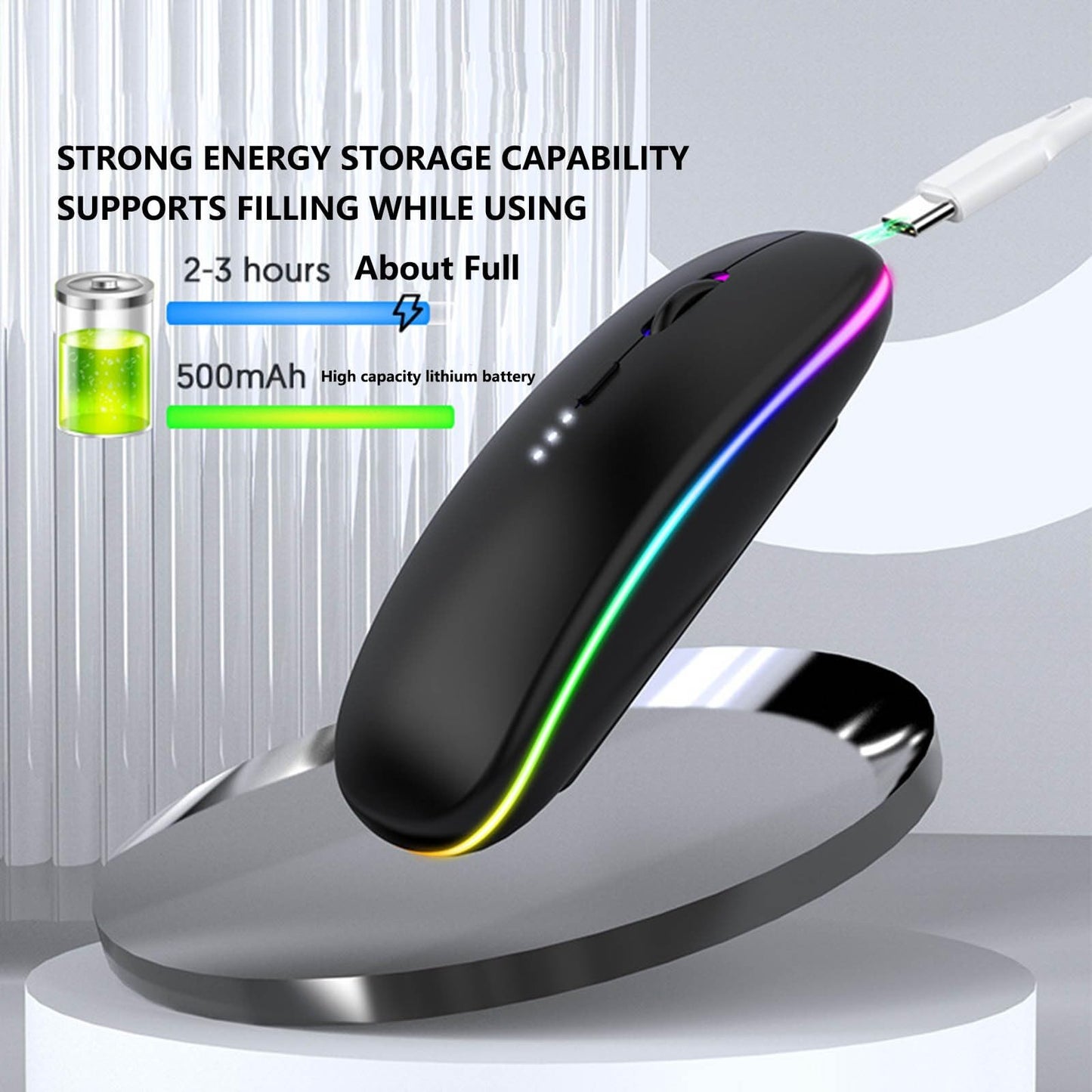 UPHUI Color Light Display Battery Rechargeable Mouse Silent Mouse Business Office Mouse Silver Dual Mode Bluetooth Mouse Portable Business Mouse