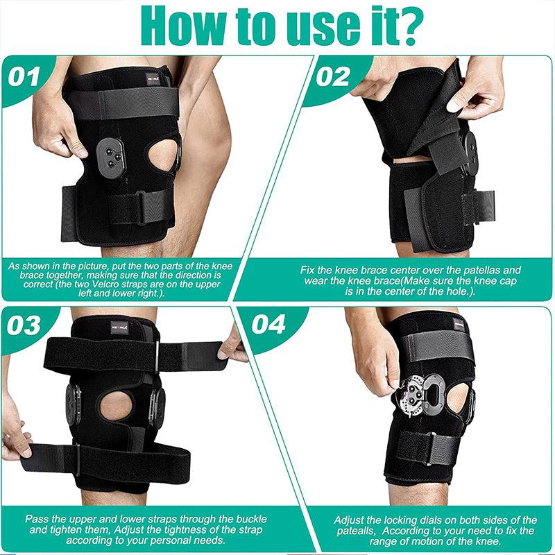 Professional Hinged Knee Brace Adjustable Knee Support with Side Stabilizers of Locking Dials for Knee Pain Arthritis ACL PCL Meniscus Tear Sports Braces Medical Hinged Knee Orthosis