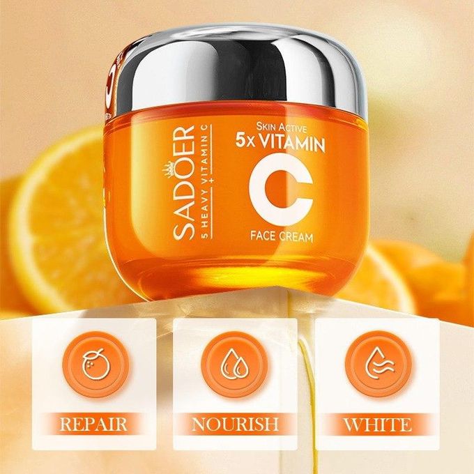 Sadoer 3 in 1 Skin Active 5 X Vitamin C Cleanser + Serum + Cream, The Trio Combination Guarantees Deep Hydration and Skin Water Locking, Brightening the Skin Tone, Nourish The Skin, Whiten Black Spot