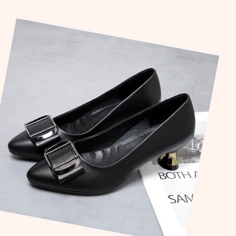 New arrivals women's fashion high heels Ladies PU artificial leather shoes business stiletto heels shoes Girls office work shoes Soft soled non-slip black shoes