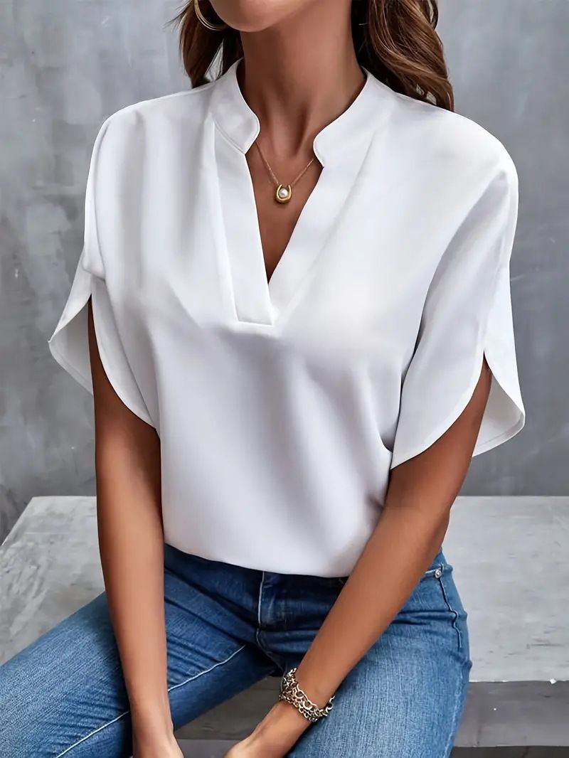 Women's Summer Clothing Blouses Casual Solid Color V-neck Loose Shirt Women's Top Clothes