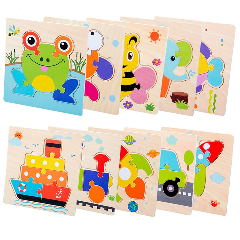 4pcs Wooden Puzzles for Toddlers Ages 1-3, Montessori Toys for 1 2 3 Years Old Girls Boys Baby Kids Puzzle Learning Educational Christmas Birthday Gifts Toys