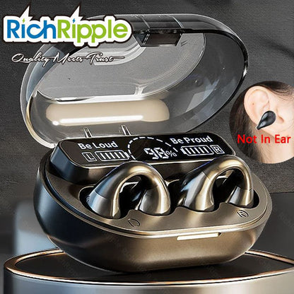 RichRipple Conduction Earphones JR-1 Mini Wireless Headphones Clip on Bluetooth-Compatible V5.3 Sports Headset Comfortable Digital Display Ear-clip Earphones