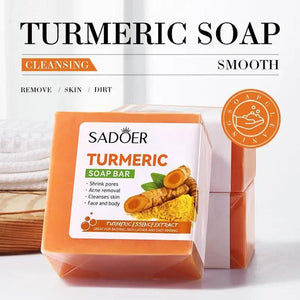 SADOER 2 Pieces Turmeric Face Soap, Sadoer Tumeric SoapLike Vitamin C, Anti Acne Soap, Skin Moisturizing, Deep Cleansing, Acne Removal, Skin Repair Face & Body Tumeric Soap