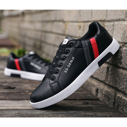 Men's casual PU artificial leather shoes fashion running shoes driving shoes students single shoes athletic women's skateboarding shoes sneakers Boys Black sports shoes
