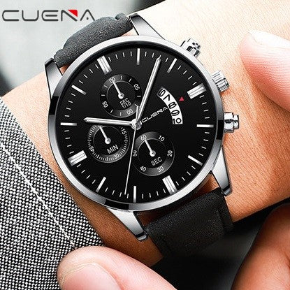 CUENA Men Watch leather straps Stainless Steel Good Quartz Luxury Man Wristwatch Waterproof Watches Fashion Business Quartz Analog Fashion Male Watch Wrist Watch Valentines Christmas New Year Gift