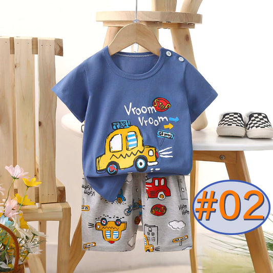 2-Piece Set (T-shirt+Shorts) New Pure Cotton Kids' Short Sleeve Set - Breathable Two-Way Crotch Design & Lightweight Comfort | Adjustable Baby Toddler Outfits