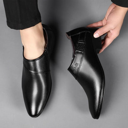 ASSKLO Large Size Full Leather Elegant Men's shoes men's leather shoes Official Shoes British Business Shoes Men Pointed Leather Formal Office Oxford Work high rise Black Men slip on dress loafers
