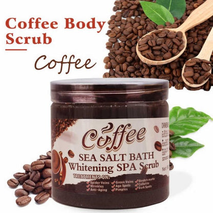 Coffee Sea Salt Bath + Gloves Pair - Brightening & Whitening SPA Scrub Exfoliating Face Body Dead Skin Dr Meinaier and Exfoliating Bath Glove Cleaning Body Cleanser Set