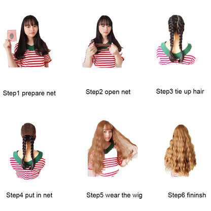 FBK Women long wave wig long curly hair black brown gradient synthetic hair for lady gift