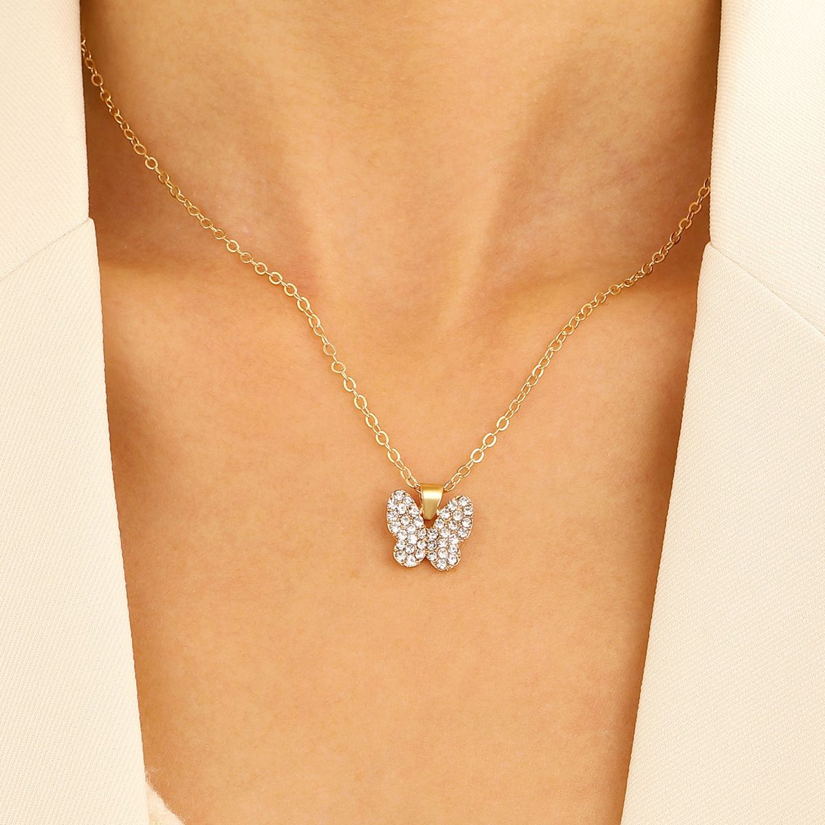 ZHJH Butterfly Jewelry Set for Women Ladies Diamond Love Heart Necklace Ring Bracelet Suit