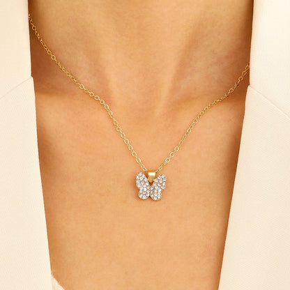 ZHJH Butterfly Jewelry Set for Women Ladies Diamond Love Heart Necklace Ring Bracelet Suit