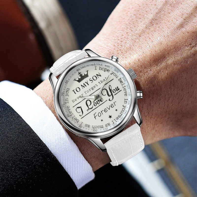 Fashion Leather Watches For Men Retro Watch Non-Mechanical Quartz Watches Male Wrist Watch, I Love You English Crown Dial Business Watches Gift For Son