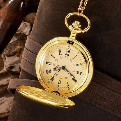 Classic Popular Pocket Watch Antique Steampunk Vintage Roman Numerals Quartz Pocket Watch Gold Case Necklace Pendant Clock Chain Mens Women Quartz Watches Gift For Son