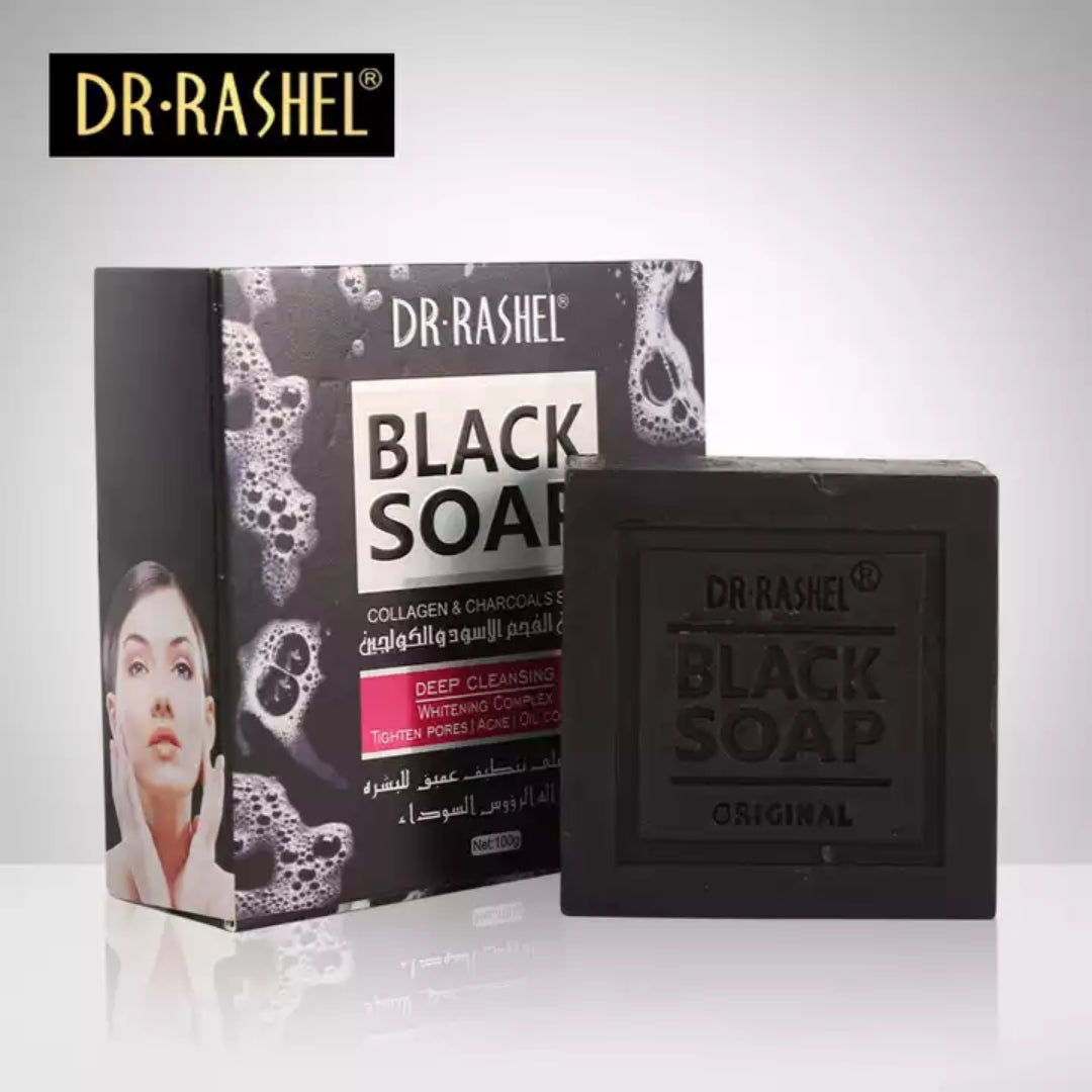 Dr. Rashel Black Soap With Collagen & Charcoal - Anti Acne Tighten Pores Oil Control Whitening Complex Deep Cleansing