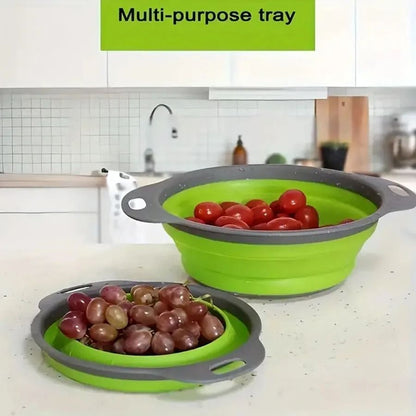 2pcs 29cm*24cm Silicone Round Folding Vegetable Fruits Washing Drain Basket Colander Strainer Collapsible Drainer Kitchen Tool Cookware Sets Cooking