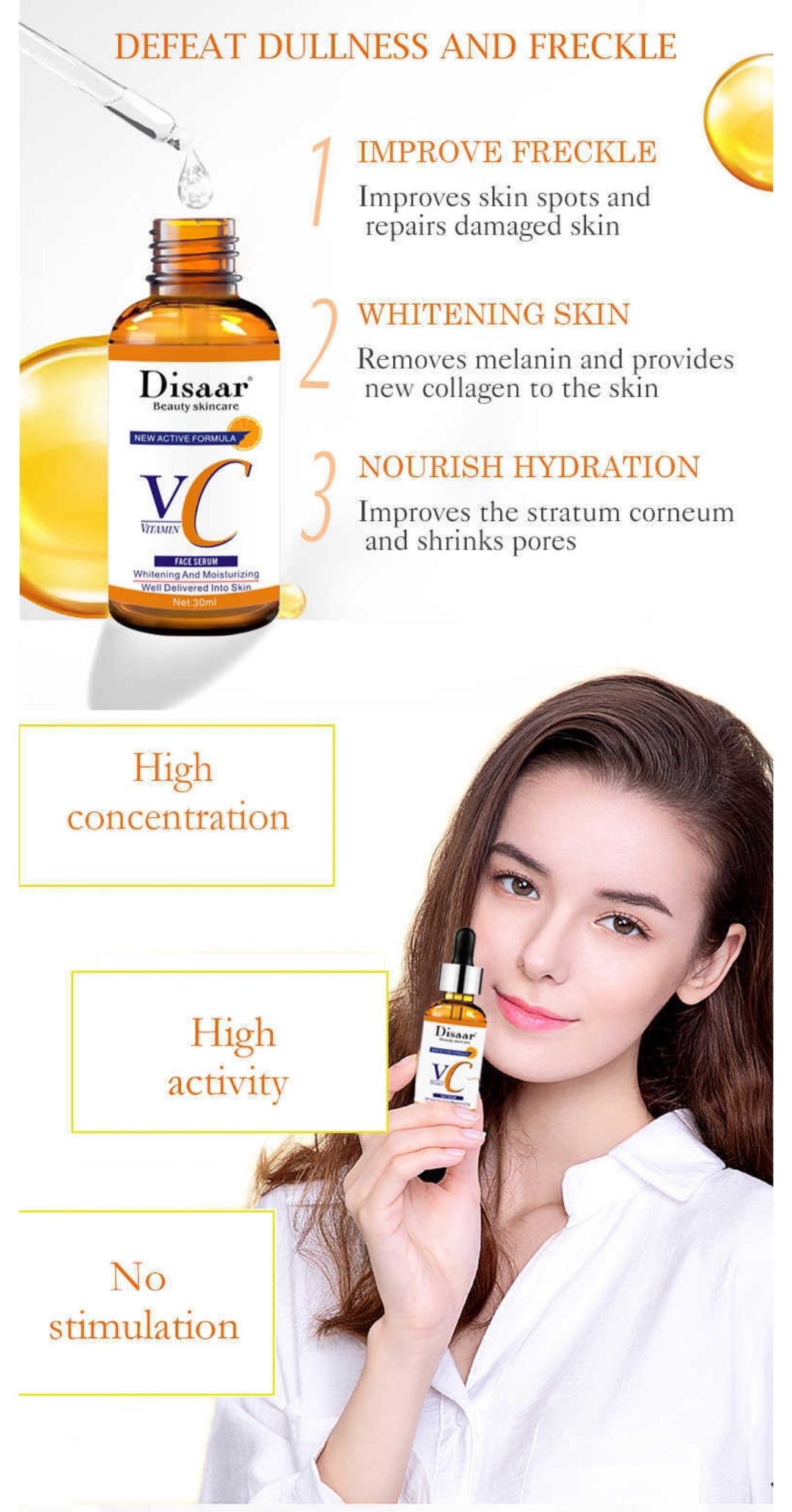 Disaar Vitamin C & Hyaluronic Acid Face Serum Whitening & Moisturizing Facial Care
