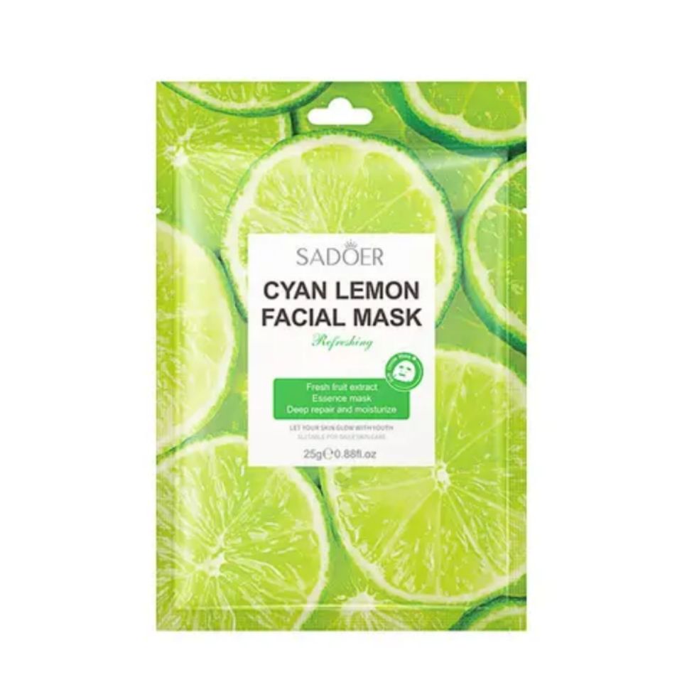 5 PIECES Cyan Lemon Refreshing Facial Mask Sheets - SADOER - Moisturizing, Deep Repair Cleansing Natural Plant Extracts Essence Face Masks