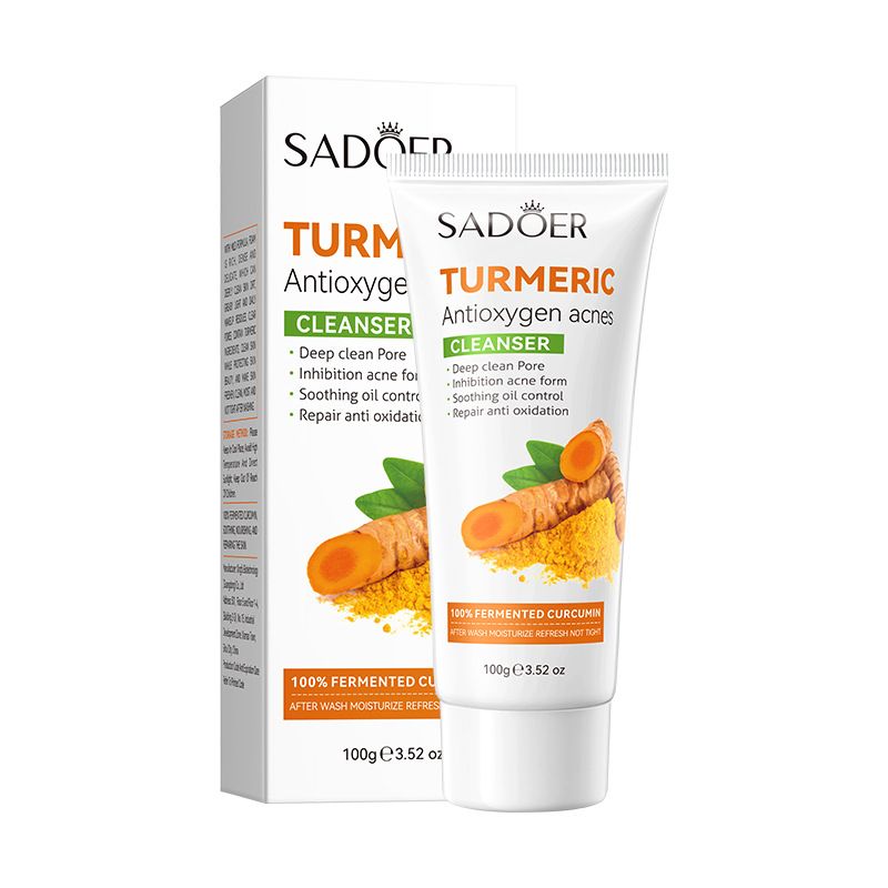 SADOER 2 In 1 Skin Care Set Turmeric Set Anti Acne Face Cleanser + Sadoer Turmeric Face Serum Remove Dark Spots Essence Anti-wrinkle Prevent Acnes Antioxygen Repair Set
