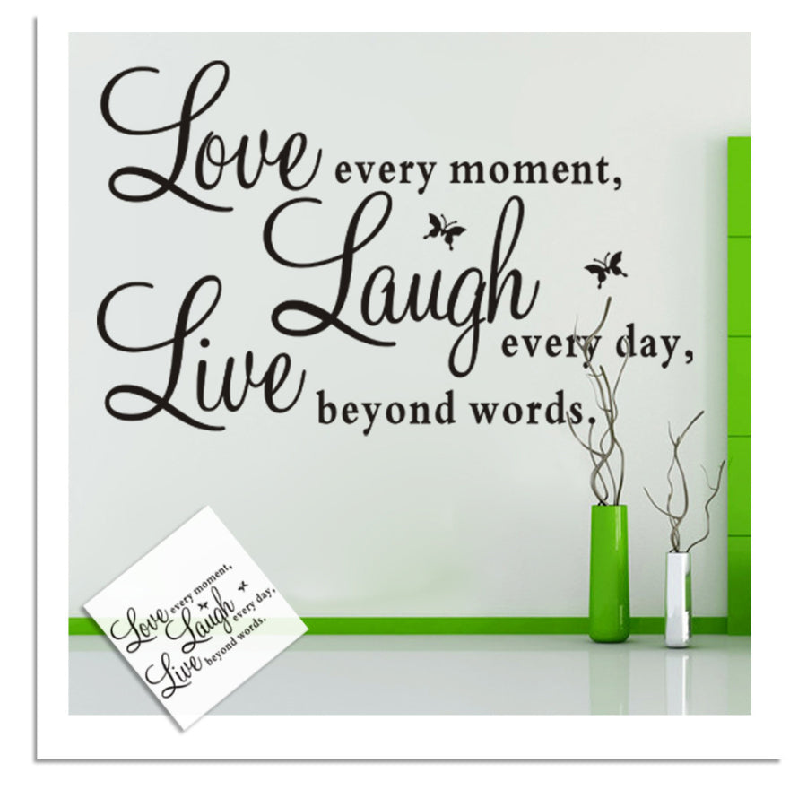 new live every moment laugh every day love beyond words wall stickers home decoration living bedroom diy decals mural arts