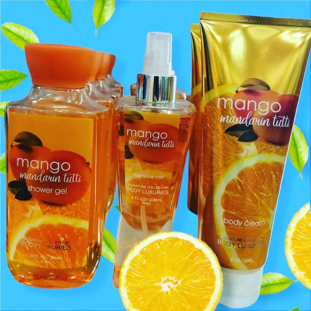 6 Pack Dear Body Luxuries Mango Mandarin Tutti Body Lotion, Splash, Cream, Shower Gel, Butter and Scrub With Aloe Vera Grape Seed Extract Signature Collection Body Luxuries