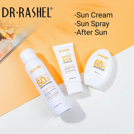 Dr. Rashel Sun Cream + Sun Spray + After Sun - Anti-aging Moisture Sun Cream SPF 60++ & Anti Aging Moisture Sun Spray SPF 60 ++ & After Sun Soothing Cooling Gel Protection UVA UVB Sunscreen Set
