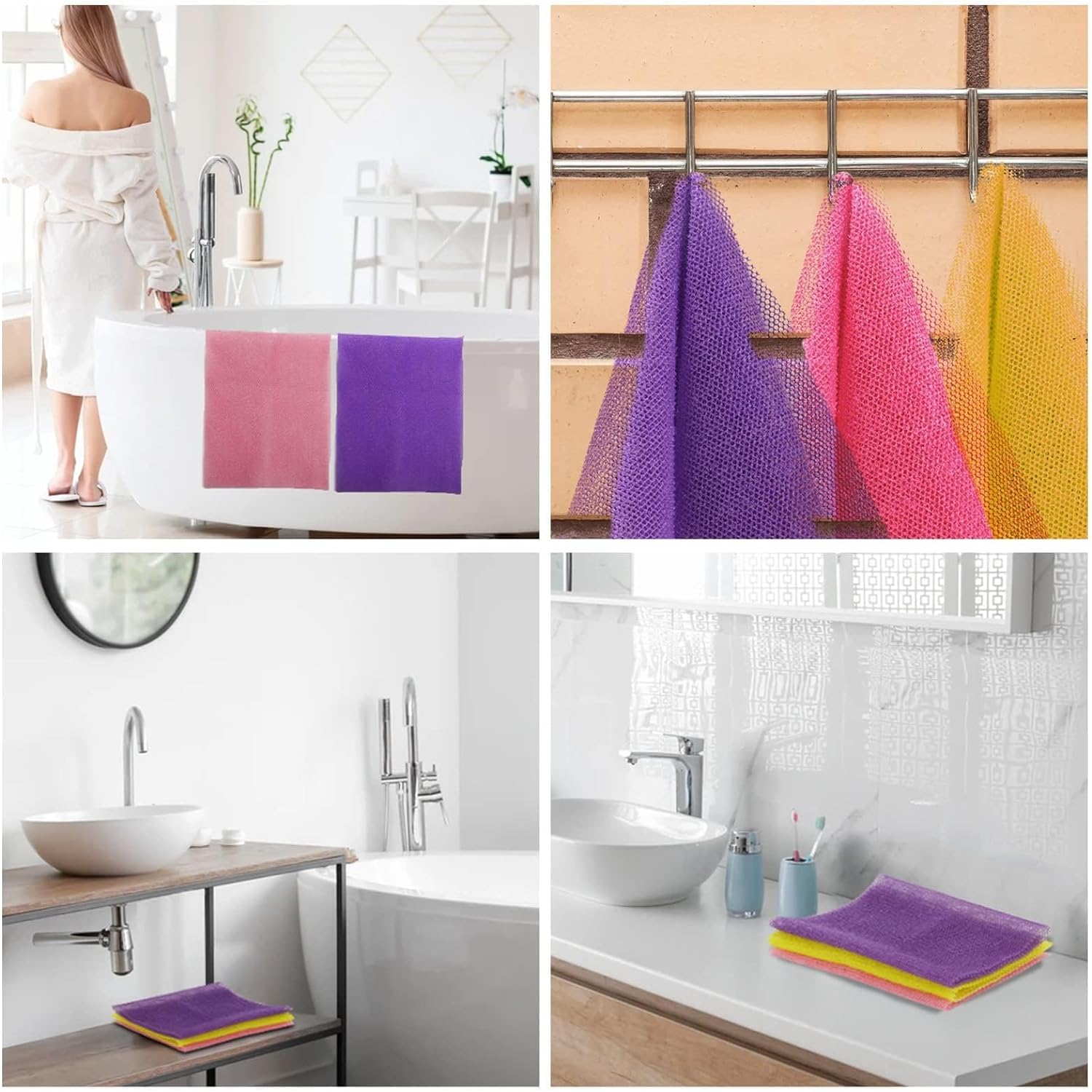 3 Pieces African exfoliating net African Net Long Net Bath Sponge Exfoliating Shower Body Scrubber Back Scrubber Skin Smoother,Great for Daily Use