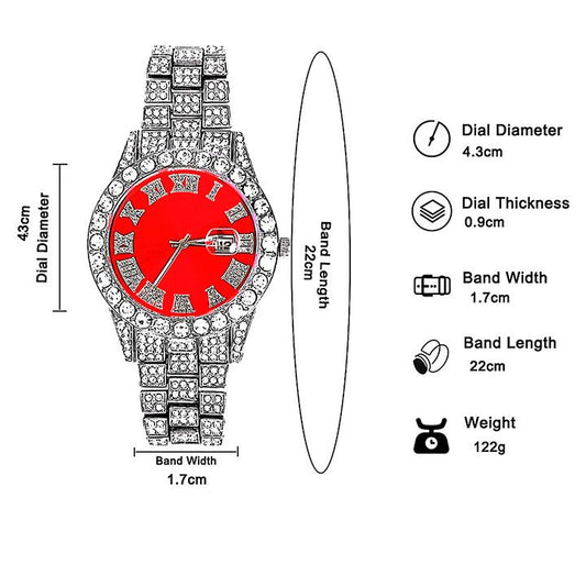 3pcs Men's Watch Set Necklace+Watch+Bracelet Rapper Cuban Chain For Men African Full Iced Out Watch, Jewelry Inlay Diamond Watch Big Chains Hip Hop With Strap Adjuster Stylish Jewelry Gift Set