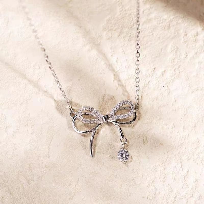 bow-knot necklace Bow with pendant temperament noble pretty Match any occasion and clothes Women's Necklaces